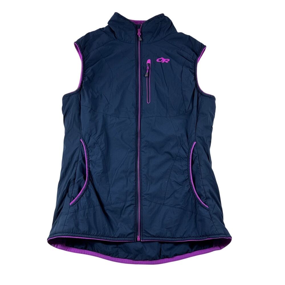 Outdoor Research Womens Ascendant Vest S Navy Purple Pertex Fleece Puffer Zip Up